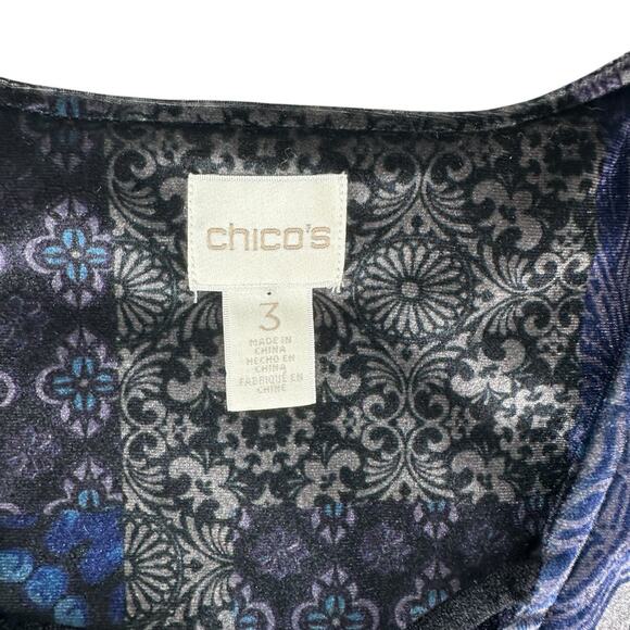 Chicos Velvet Tunic Top Womens Size 3 XL Mixed Print 3/4 Sleeve Floral Boho Art - Picture 4 of 10